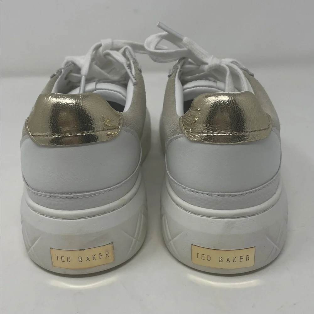 Ted Baker White Tan Addison Lace Sneaker Tennis Shoes Size 6 Like New Condition